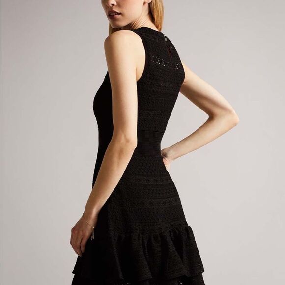 Ted Baker London Maleko Black Lace Stitch Sleeveless Midi Dress Ted Size 4 - Picture 2 of 11